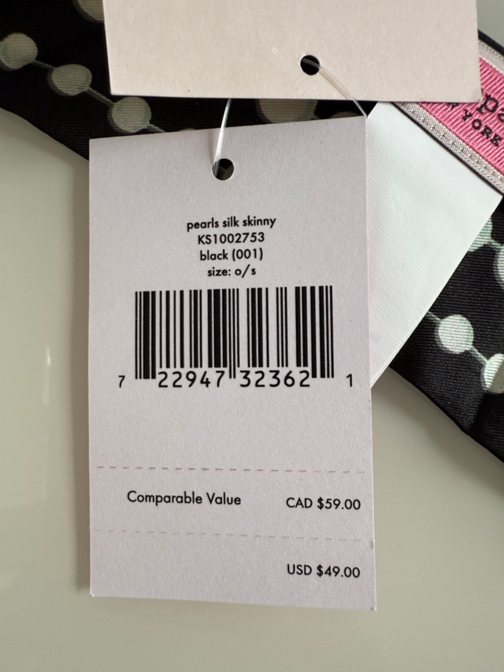 Kate Spade New York ♠️ pearls silk skinny scarf NEW with tags - Picture 7 of 7